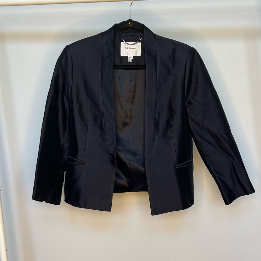 LK Bennett Dark Navy Blue Blazer with Silk Shimmer texture, size 6